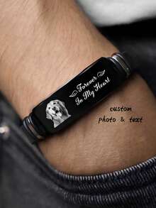 Custom Photos Personalized Charm Love Stainless Steel Silver Beads, Heart Charm Fit Bracelet Custom Photos Crystal Beads DIY Jewelry Accessories Souvenir Gift Send A Wife, Family, Friends, Colleagues Wedding, Halloween, Christmas Graduation Season Day Gift - Black - View 1