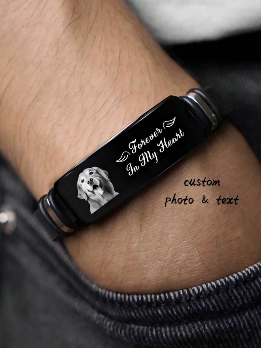 Custom Photos Personalized Charm Love Stainless Steel Silver Beads, Heart Charm Fit Bracelet Custom Photos Crystal Beads DIY Jewelry Accessories Souvenir Gift Send A Wife, Family, Friends, Colleagues Wedding, Halloween, Christmas Graduation Season Day Gift - Black - View 1