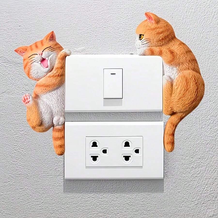 1 Set Adorable Cat Wall Decor - Cute Pet Switch Decor, Corner Decor, Outlet Cover Cat Decor, Interesting Design, Holiday Decor, Gift, Suitable For Any Home Decoration - one-size - View 1