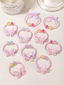 12pcs/Set Girls Pink Bow Hair Ties, Minimalist Practical High Elastic Hair Bands, Hair Accessories Gift, Daily Use - Multicolor - View 3