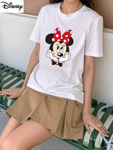 Disney Minnie Mouse Short-Sleeve T-Shirt For Women, A Stylish And Casual Top Perfect For Spring And Summer, Making It An Excellent Gift Choice. - trắng - Xem 1