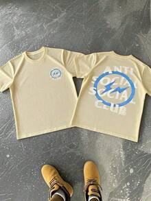 Anti Social Club Lightning Bolt 1pcs Men's 100% Cotton Tee Streetwear Double Sided Digital Printed 220g T Shirt Casual Style Graphic TopXE001 - Apricot - View 1