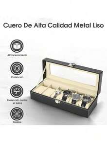 PU Leather Watch Box With Glass Window, 6/12 Compartment Organizer With Lock For Collections - Black - View 2