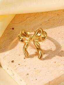 Bague nœud en acier inoxydable plaqué or 18K, bague nœud ruban élégante, convient pour les femmes/cadeau de la fête des mères - anneau - Voir 2