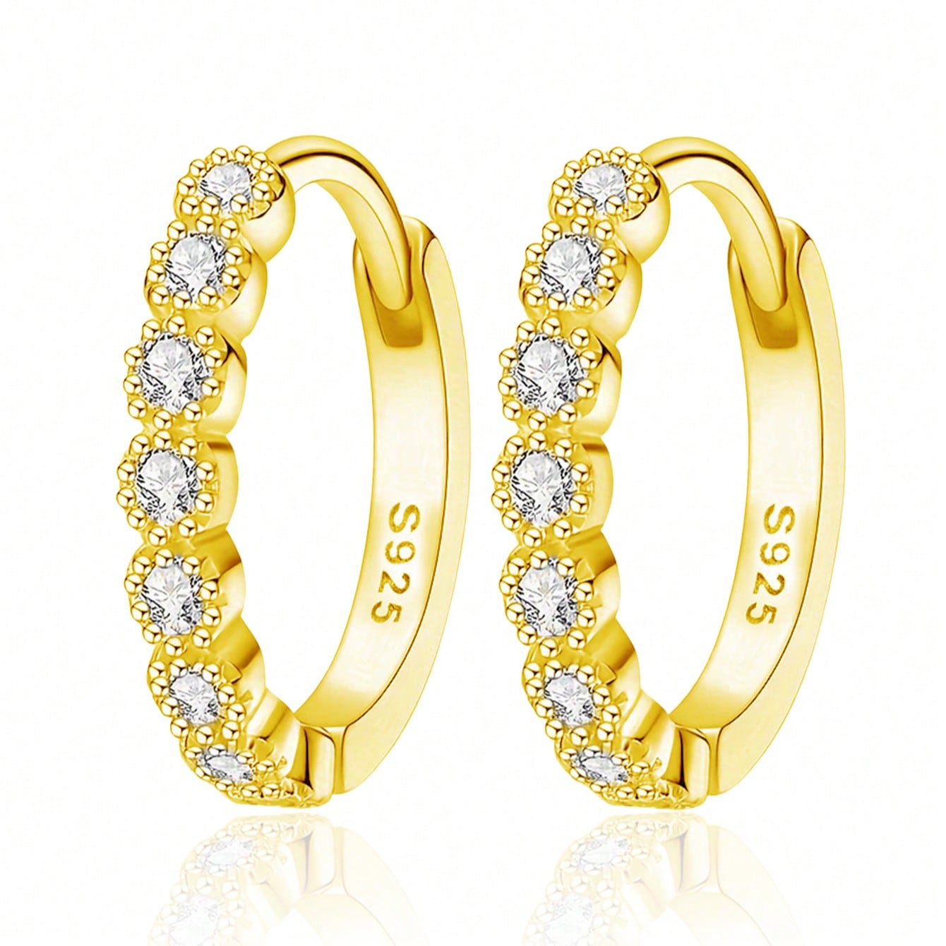 925 Sterling Silver Minimalist Hoop Earrings, Cubic Zirconia Earrings, Suitable For Daily Wear, Birthday Gift
