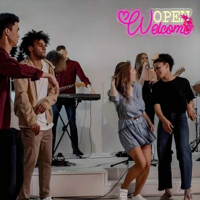 Yaafen LED 'Open' Neon Sign - USB Powered, High-Brightness Advertising Light For Shops, Bars, Hotels | Versatile Wall & Window Display | Easy Install With Metal Hook Chain