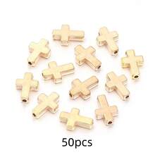 50 piezas de cuentas de cruz CCB electrochapadas en 3D, en colores dorado y plateado, para hacer joyas DIY, collares, manualidades, encantos de teléfono, llaveros, decoración - Cruz - Ver 12