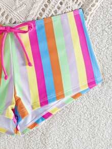 wohenmeili Colorful Striped Bikini Set For Beach Vacation Summer - Vertical Stripes + Rose Red Border - View 6