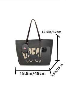Men's Casual Tote Bag, Striped Large Capacity Canvas Shoulder Bag - Black - View 5