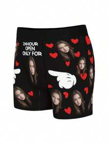 Custom Photo Men'S Boxer Briefs - Personalized Face Design, High-Elasticity Fabric, Valentine'S Day & Anniversary Gift For Him, Unique Romantic Gift For Boyfriend/Husband, Couple Matching Underwear, Cute Underwear, Anniversary Gift, Playful Design, Comfortable Fit, Durable Fabric - Black - View 2