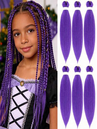 1-6pcs 18-36 Inch Purple Pre-Stretched Braiding Hair Extensions, Suitable For Braiding, Yaki Synthetic Crochet Twist Braids, Halloween Costume Cosplay
