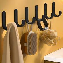 5pcs Heavy Duty Self-Adhesive Hooks - Waterproof Bathroom & Kitchen Hooks, No Drill Installation, Damage-Free Removal, Holds Towels, Keys, Utensils - For Bathroom, Kitchen, Office, Home Organization - Space-Saving J-Shaped Hooks, Sleek Hook Design, Office Storage, Modern Storage, Strong Adhesive, Small Space Living, Utility Hooks - Multicolor - View 6