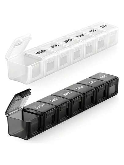 2pcs Portable Long Pill Box, Travel Vitamin Case, Tablet Storage Box, Large Capacity 7-Day Pill Organizer, Candy Bag Holder, Thanksgiving, Easter, Back To School Season