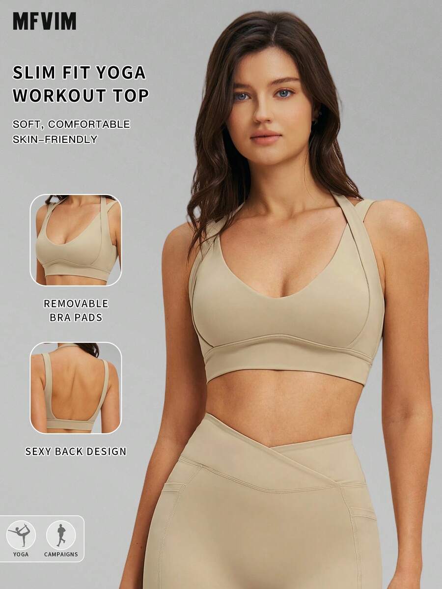 Sutiã Esportivo Feminino MFVIM para Primavera/Verão, Design de Alça Assimétrico Sutiã Esportivo Sexy Sem Fio com Levantamento e Suporte, Tecido Macio, Respirável e Confortável de Alta Elasticidade Amigável à Pele, Adequado para Uso Casual, Transporte, Outdoor, Corrida, Ciclismo, Yoga, Pilates, Exercícios na Academia