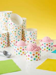 10 Stück bunte Polka Punkt Eiscreme Papier Schüsseln, geeignet für Geburtstagsfeiern, Sommerpicknicks, Muttertagsfeiern, können Eiscreme, Joghurt, Smoothies aufnehmen - Verschiedenfarbig - Übersicht 9