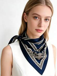 1pc Fashionable Retro Minimalist Striped Print Versatile Triangle Scarf/Shawl, Suitable For Daily, Office, Vacation Occasions - Brown - View 5