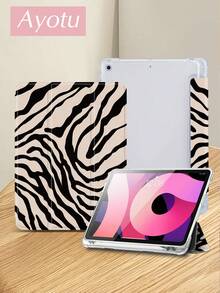 Ayotu 1pc Beige Base With Black Zebra Pattern Tablet Case & Kindle E-Book Case Compatible With 10th Generation, 11/Air 4th/Air 7th/9.7 Inches, Compatible With Samsung Galaxy Tab A9 Plus, Kindle (11th Generation-2024 Release)(6 Inch), Kindle Paperwhite 12th Gen 2024, Great Holiday Gift, Stylish And Simple Pattern. - Multicolor - View 3
