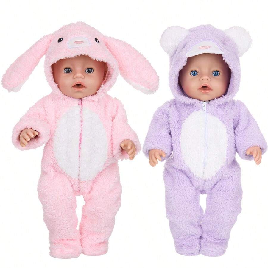 16-18 Inch Children's Doll Clothes, Cute Rabbit & Bear Hooded Outfit, Realistic Doll Clothing, Suitable For Children 3+ Years Old, (Doll Not Included), Holiday & Birthday Gift - Multicolor - View 1