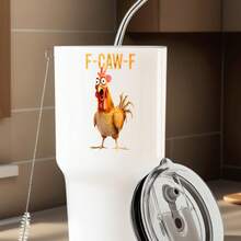 30oz Stainless Steel Tumbler Black White Options,  F Caw F Chicken Rooster Design Graphic Cups, Insulated Travel Coffee Mug With Lid And Straw , Double Wall Vacuum Reusable Travel Cups, Funny Birthday Party Gift For Women & Men - trắng - Xem 1