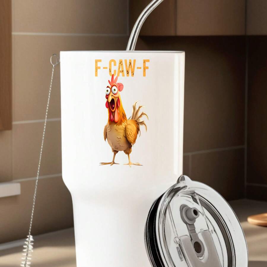30oz Stainless Steel Tumbler Black White Options, F Caw F Chicken Rooster Design Graphic Cups, Insulated Travel Coffee Mug With Lid And Straw , Double Wall Vacuum Reusable Travel Cups, Funny Birthday Party Gift For Women & Men - trắng - Xem 1