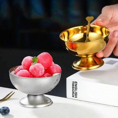 1pc Stainless Steel Ice Cream Cup, Milkshake Cup, Ice Cream Bowl, Sundae Cup, Fruit Salad Bowl, Dessert Cup, Snack Bowl, Cake Cup, Home Decor, Reusable, Suitable For Weddings, Birthdays, Valentine's Day, Halloween, Christmas And Other Party Events, Best Gift For Friends