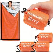 3pcs Emergency Sleeping Bag Set (Including Whistle And Hook) | Polyester Thermal Blanket | Lightweight Camping, Hiking, Backpacking And Survival Shelter Equipment - Orange Emergency Sleeping Bag - View 3