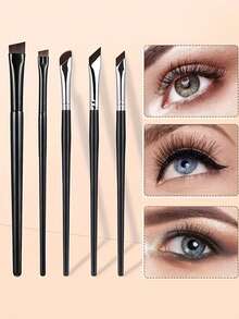 YZIMENG 5件套精准眼部化妆刷套装，包含镰刀形眼线刷、斜角眼线刷和眉刷。专业眼部化妆刷，可旋转长柄设计，适合敏感、娇嫩、干燥肌肤，轻松打造精致眼妆。化妆刷套装，化妆刷套装，化妆刷套装，全套化妆刷，化妆刷套装，全套化妆工具，化妆刷套装，化妆刷套装，化妆刷套装，化妆礼盒套装 - 黑色 - 查看 7