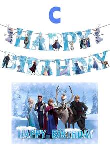 奥拉夫生日派对装饰套装，派对礼品，精美派对装饰，包含95*75厘米背景布和蓝色生日快乐横幅，个性化生日套装！ - 彩色 - 查看 17