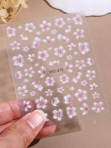 5D樱花美甲贴纸3片装，极光蛋白石白粉棕渐变樱花花瓣春夏花卉印花设计，DIY优雅时尚日韩风自粘沙龙贴纸滑块美甲装饰美甲用品 - 彩色 - 查看 8