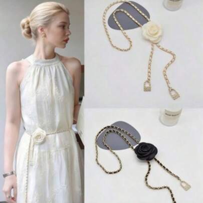 1pc Women's Multicolor Elegant Floral Waist Chain, Versatile Accessory To Pair With Dresses, Jeans, Suitable For Daily Wear