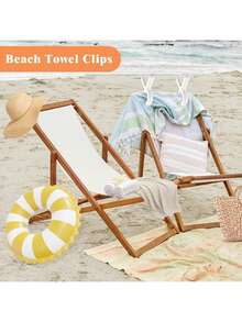 6/12pcs Beach Towel Clips, Heavy Duty Plastic Clothespins, Blanket Drying Clips, Windproof Clips, Home Supplies - White and Yellow - View 4