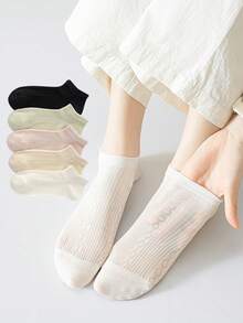 5 Pairs Rhombus Pattern Thin & Breathable Women's Ankle Socks, Soft & Fashionable Casual Socks Suitable For Spring/Summer - Multicolor - View 10