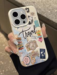 1pc Fashion Personalized Travel Map Pattern Litchi Texture Anti-Fall Anti-Slip Soft Phone Case Protective Cover Suitable Compatible With Apple, Phones - Multicolor - View 5