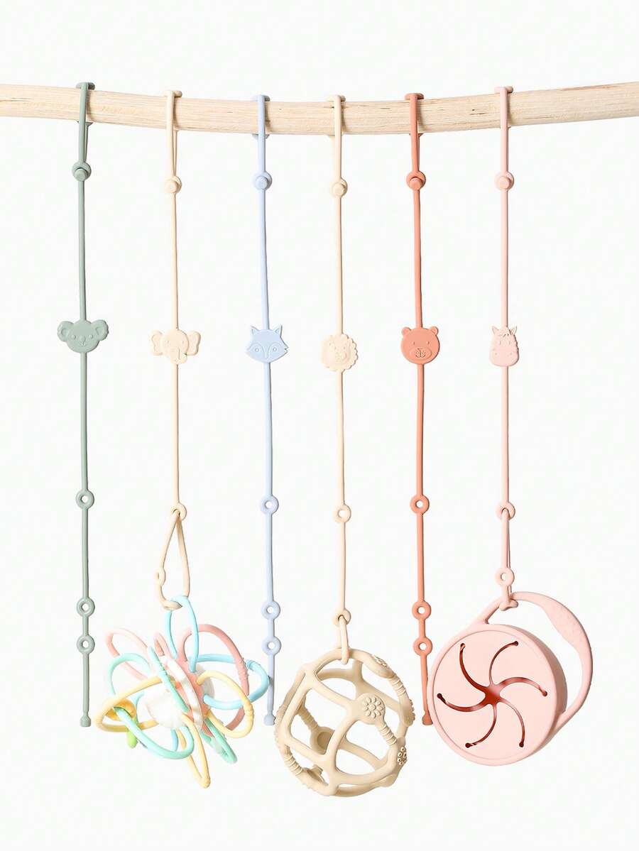 6个装婴儿奶嘴夹，硅胶带，动物造型防丢可调节奶嘴链，适用于婴儿车、餐椅、汽车安全座椅 - 6pcs - 查看 1