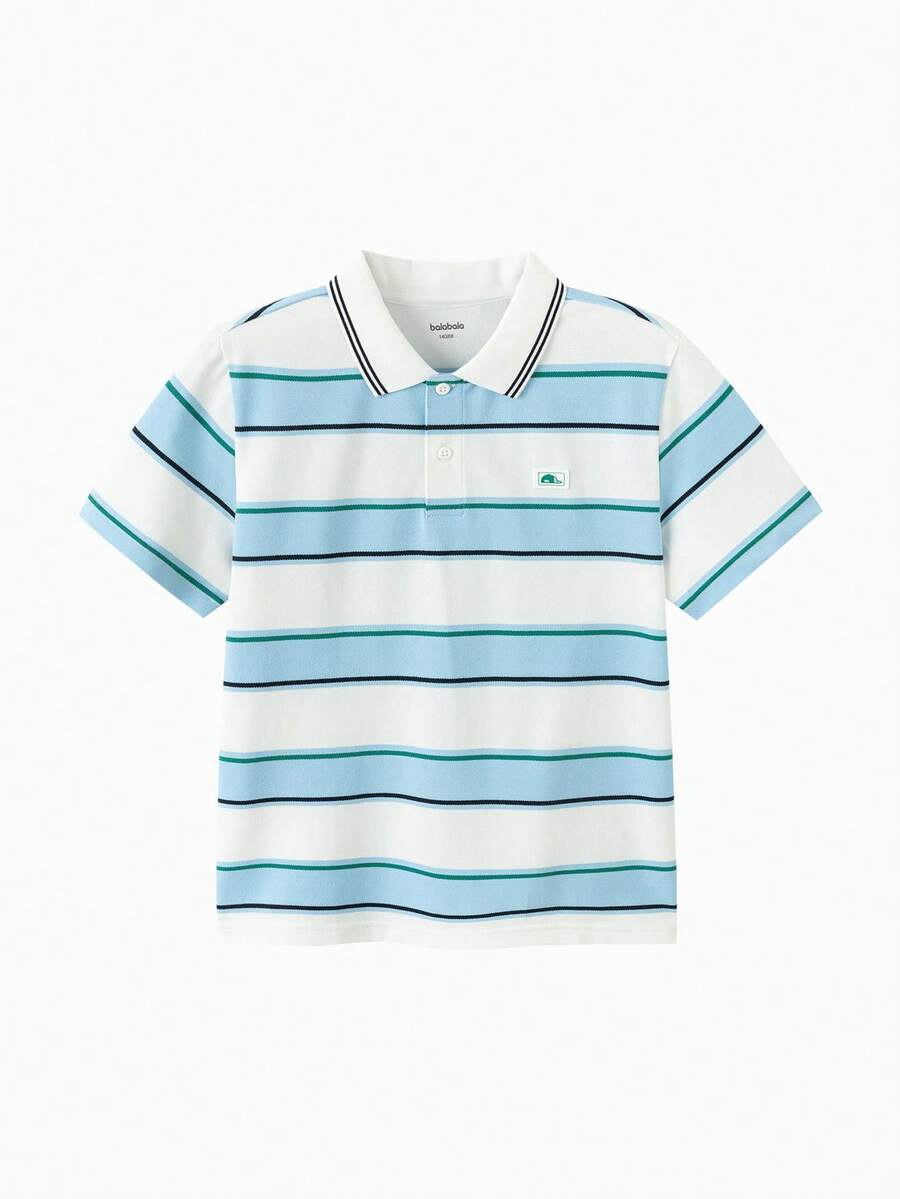 Balabala 男童夏季条纹Polo衫 2026 舒适柔软凉爽透气上衣 - 白藍色調 - 查看 1