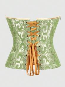 復古宮廷風緹花束腰上衣，無肩帶 Bustier，側邊拉鍊與後背綁帶設計，修身塑形，適合派對、萬聖節及日常穿著 - 綠色 - 查看 5