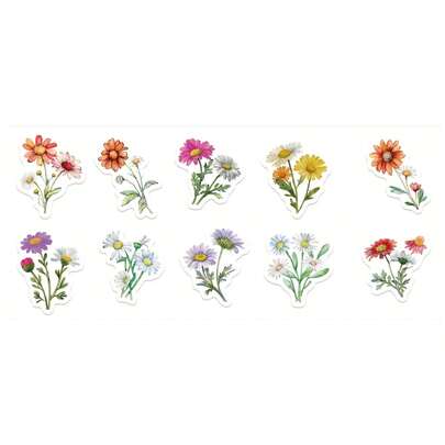 10/50 Pcs - 1/3/5 Sheets Daisy Wildflower Stickers - Waterproof Decals Suitable For Laptops, Water Bottles, Phones, Skateboards, And Additional Items