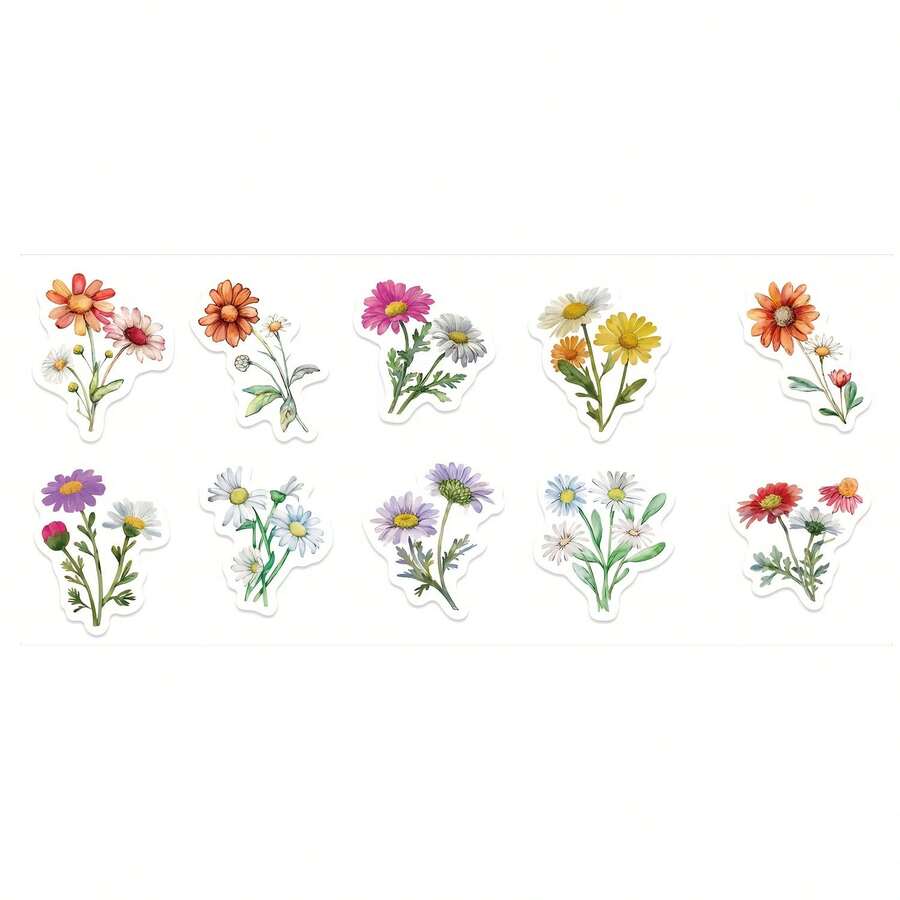 10/50 Pcs - 1/3/5 Sheets Daisy Wildflower Stickers - Waterproof Decals Suitable For Laptops, Water Bottles, Phones, Skateboards, And Additional Items - A - View 1