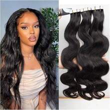20Pcs Body Wave Invisible Tape In Hair Extension Real Human Hair Skin Weft Adhesive Tape In Extensions For Women 16-26inch - Natural Black - View 2
