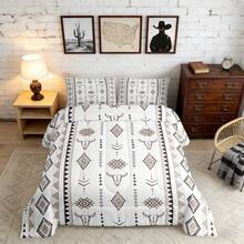 Erosebridal 2/3 Pcs Bohemian Skull Comforter Set - Cowboys Western Bull Skull Bedding Set For Men Adult Bedroom, Geometric Farmhouse Horns Bed Set, Southwestern Native Quilt Set - Soft Microfiber, Birthday & Festival Gifts - 白色灰色 - 查看 2