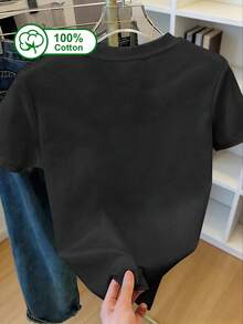 Disney Women's Casual Everyday 100% Cotton Short-Sleeve T-Shirt, With Rainbow 'MICKEY MOUSE' Letters And Mickey Head Prints In Purple, Yellow, Green, And Blue. Suitable For Daily Outings, Campus Wear, Casual Gatherings, And Parent-Child Activities. Summer Clothing, Mickey Pattern Printed T-Shirt. - Black - View 2