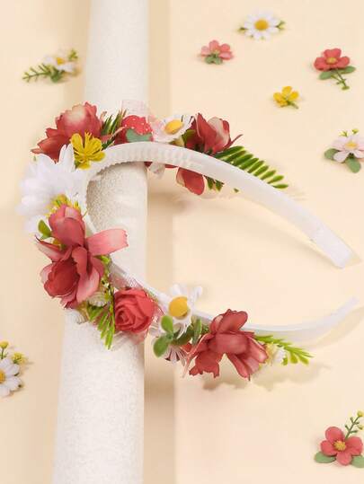 1件装多色花朵发箍，瓢虫装饰发带，春夏发箍，优雅新娘头饰，婚礼度假派对礼物头饰，青少年发饰