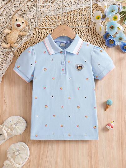 Áo thun ngắn tay in họa tiết toàn thân kiểu sinh viên dành cho nữ sinh, mùa hè.