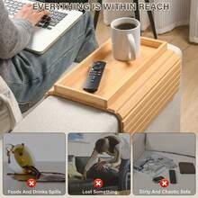 Foldable Bamboo Grain Armrest Tray, No Assembly Required, Non-Slip Cup Holder And Back Pad Suitable For Sofa, Living Room, Office, Can Hold Phone, Snacks, Remote Control, Drinks, Sturdy And Lightweight Armrest Tray, Space-Saving Design - Multicolor - View 10