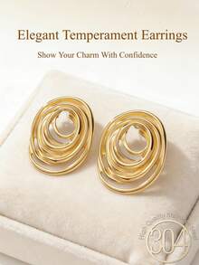 Thick Golden Chunky Women's Earrings, Exquisite Ring-Shaped Earrings, Fashionable Declaration Geometric Pendant Earrings, 18K Gold-Plated Stainless Steel Earrings With Low Allergenicity. Elegant Jewelry, Suitable For Weddings, Parties And Daily Wear (2 Pieces) - Gold - View 2