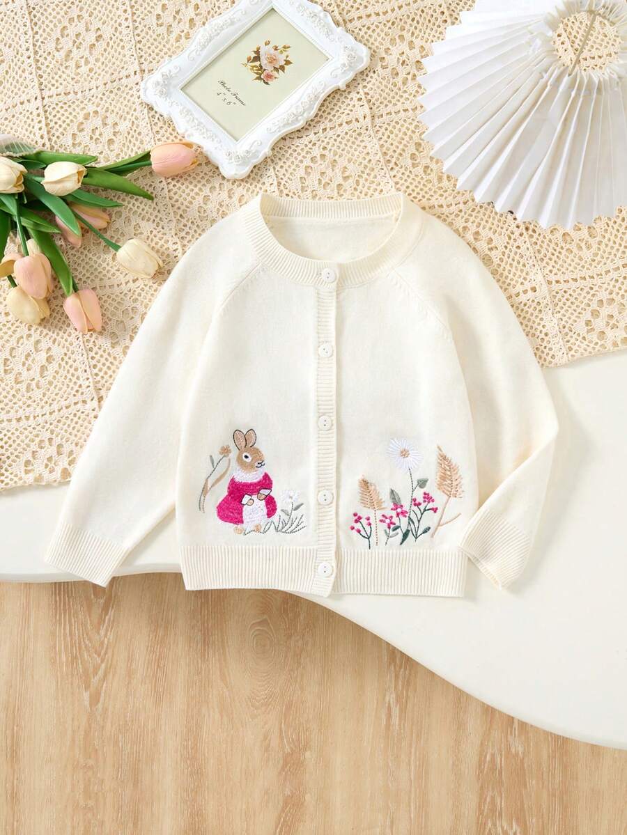 Girls' New Stylish Cardigan Sweater, Embroidered Floral Shoulder Design, 3D Floral Decor, Comfortable For Spring, Autumn & Winter, Casual & Fashionable Student Jacket, Perfect Gift