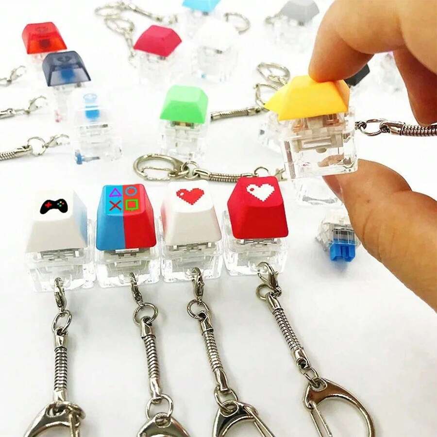 1个键盘减压玩具，键盘舒缓玩具，4键键盘减压玩具，键盘钥匙扣玩具，手指键盘帽玩具，用于缓解压力和消磨时间 - 彩色 - 查看 1