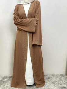 Luxury Dubai Arabic Islamic Muslim Women Long Dress, Sparkly Embroidered Maxi Robe, Elegant Patchwork Robe, Islamic Clothing Robe - Camel - View 4