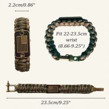 VAYOBOO Paracord Bracelet - Tactical Survival Bracelet For Men With Bronze USA Flag - 3 Adjustable Sizes - Green Camo, L - White - View 2