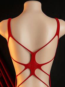 1pc Sexy Lingerie Jumpsuit, Sheer Mesh One-Piece Dress - Burgundy - View 7